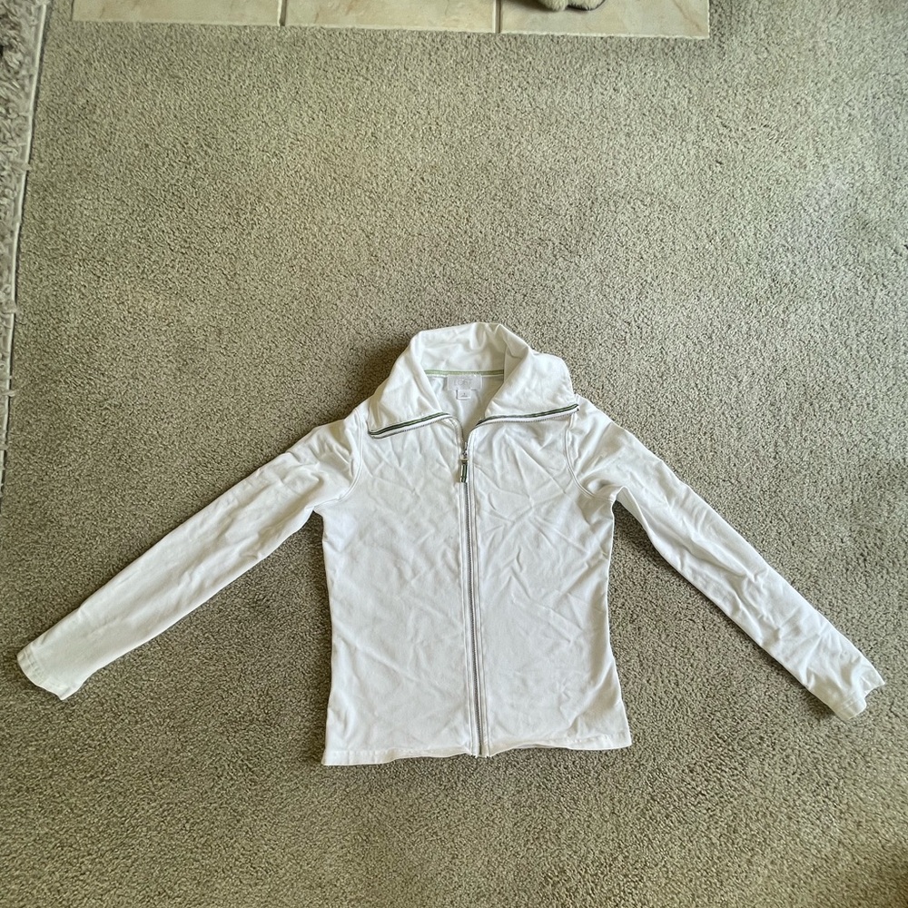 LOFT White Cotton Blend Full Zip track Jacket S Neon Trim